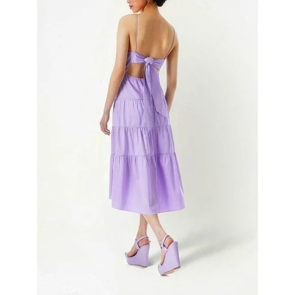 Alice & Olivia Hartley Bow Tie Open Back Tiered Lavender Halter Midi Dress - Picture 7 of 8